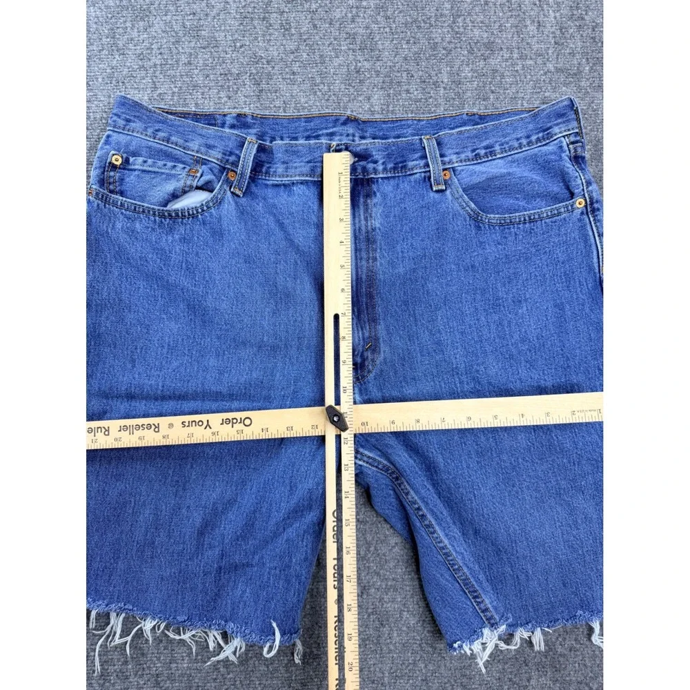 Levi 550 Mens Custom Cut Off Denim Shorts Blue Jean W42 Relaxed Fit Frayed Hem